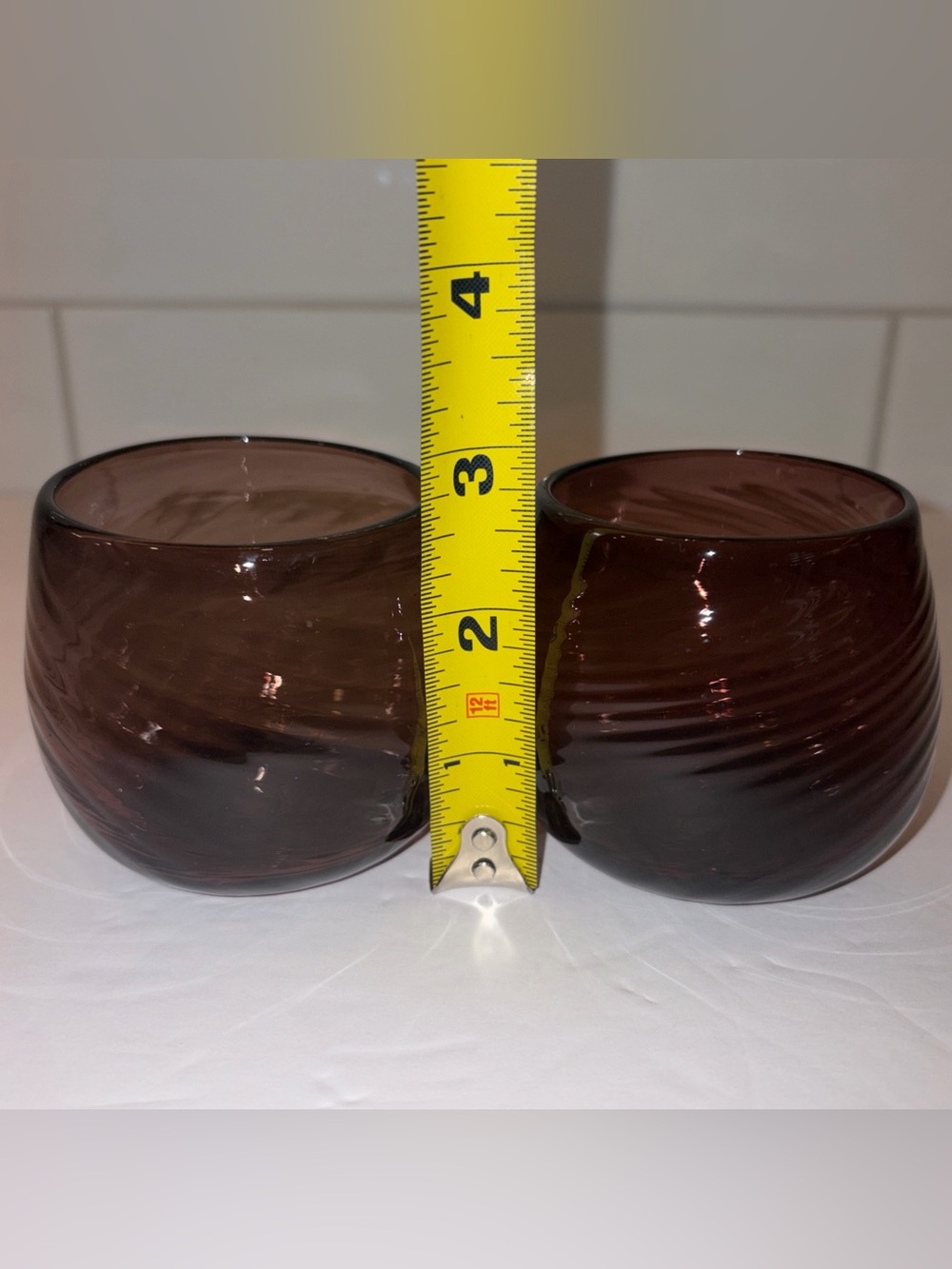 Vintage Candleholder Handblown Glass Round Votive  Purple 2 3/4 Inches Tall X2